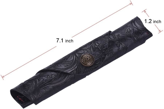 Vintage Handmade Kulit Single Pen Case Holder Kulit sapi Fountain Pen Sleeve Roll Wrap Pen Pouch (hitam Ukiran)