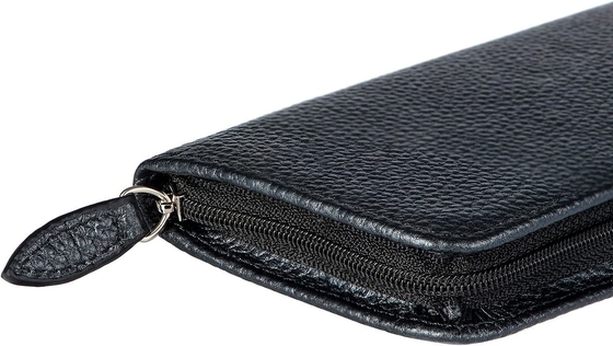 Kasus Pena Kulit Asli 3 Slot Pembagian Warna Hitam, Kantong Kasus Pena Zippered