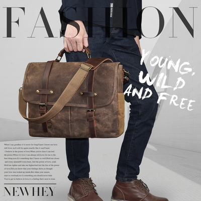 15.6 Inci Waterproof Vintage Kulit Asli Canvas Waxed Kantong Kantong Kulit Besar Komputer Laptop Tas Rugged Satchel