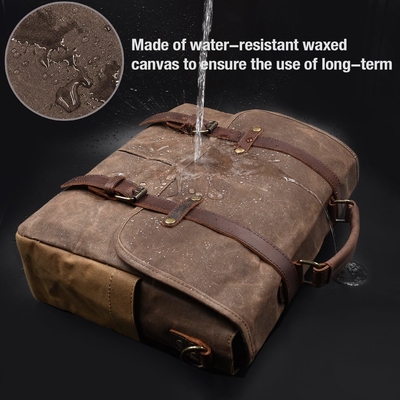 15.6 Inci Waterproof Vintage Kulit Asli Canvas Waxed Kantong Kantong Kulit Besar Komputer Laptop Tas Rugged Satchel