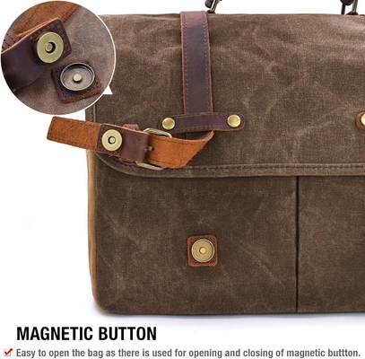 15.6 Inci Waterproof Vintage Kulit Asli Canvas Waxed Kantong Kantong Kulit Besar Komputer Laptop Tas Rugged Satchel