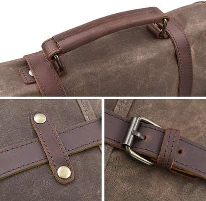 15.6 Inci Waterproof Vintage Kulit Asli Canvas Waxed Kantong Kantong Kulit Besar Komputer Laptop Tas Rugged Satchel