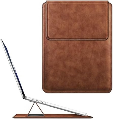 Kasus laptop MacBook Air 13.6M3 M2 A3113 A2681/MacBook Pro 14 A2992-PU Tutup tas kulit tipis dengan fungsi berdiri, cokelat