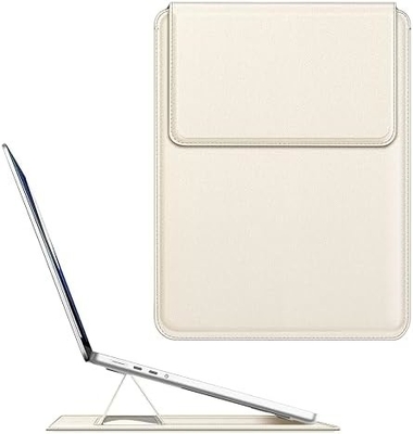 Kasus laptop MacBook Air 13.6M3 M2 A3113 A2681/MacBook Pro 14 A2992-PU Tutup tas kulit tipis dengan fungsi berdiri, cokelat