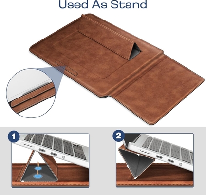 Kasus laptop MacBook Air 13.6M3 M2 A3113 A2681/MacBook Pro 14 A2992-PU Tutup tas kulit tipis dengan fungsi berdiri, cokelat