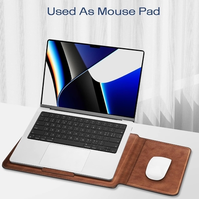 Kasus laptop MacBook Air 13.6M3 M2 A3113 A2681/MacBook Pro 14 A2992-PU Tutup tas kulit tipis dengan fungsi berdiri, cokelat