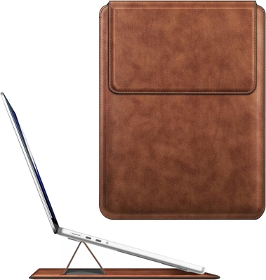 Kasus laptop MacBook Air 13.6M3 M2 A3113 A2681/MacBook Pro 14 A2992-PU Tutup tas kulit tipis dengan fungsi berdiri, cokelat