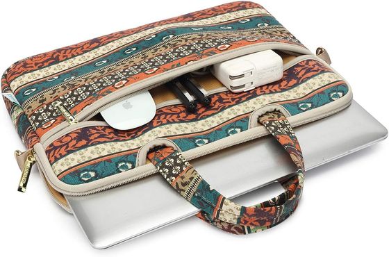 Tas laptop yang dirancang untuk laptop 12,5 hingga 14 inci dengan kain kanvas cetak interior yang dibungkus dan beberapa pilihan membawa