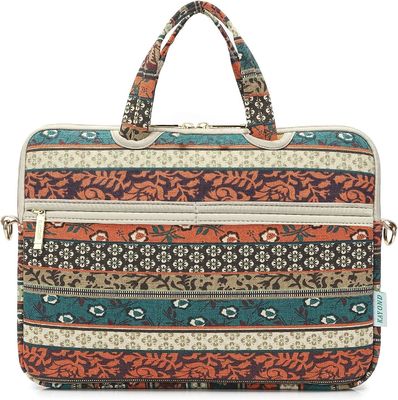 Tas laptop yang dirancang untuk laptop 12,5 hingga 14 inci dengan kain kanvas cetak interior yang dibungkus dan beberapa pilihan membawa