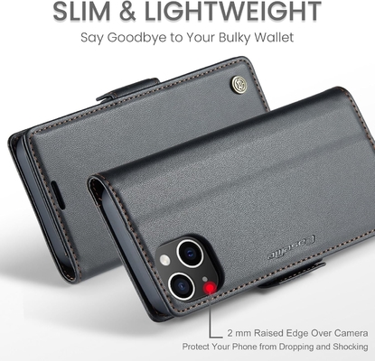 QLTYPRI Penutup Dompet untuk iPhone 13/14, pemegang slot kartu kredit untuk perlindungan tahan kejut dari casing telepon