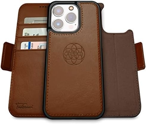 iPhone 13 Kasus dompet / Kasus kejut 2 dalam 1 dan set kulit vegan yang bisa dilepas, kompatibel dengan MagSafe, dilindungi RFID