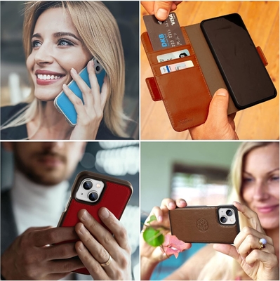 iPhone 13 Kasus dompet / Kasus kejut 2 dalam 1 dan set kulit vegan yang bisa dilepas, kompatibel dengan MagSafe, dilindungi RFID