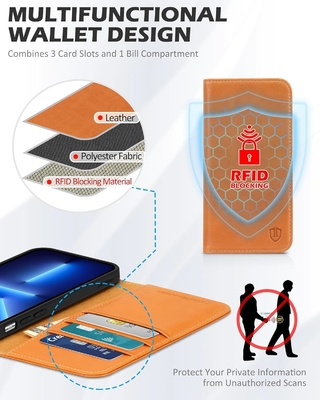 Kasus dompet kulit lipat Segel magnetik Pengendali slot kartu RFID Kasus yang dilindungi sepenuhnya kompatibel dengan iPhone 13