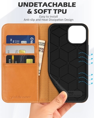 Kasus dompet kulit lipat Segel magnetik Pengendali slot kartu RFID Kasus yang dilindungi sepenuhnya kompatibel dengan iPhone 13