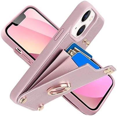 Pemegang kartu dengan iPhone 13 Pro Max, pemegang cincin berputar 360 °, pemegang kulit slot kartu kasus, tutup tahan guncangan RFID,