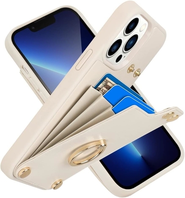 Pemegang kartu dengan iPhone 13 Pro Max, pemegang cincin berputar 360 °, pemegang kulit slot kartu kasus, tutup tahan guncangan RFID,