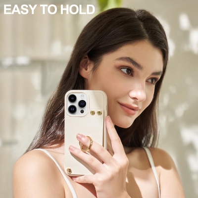 Pemegang kartu dengan iPhone 13 Pro Max, pemegang cincin berputar 360 °, pemegang kulit slot kartu kasus, tutup tahan guncangan RFID,