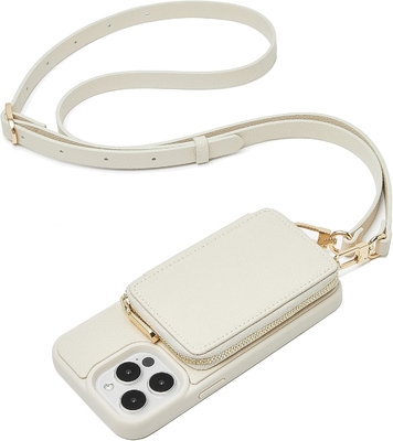 iPhone 12 Pro/iPhone 12 Wallet Case dengan kabin, tas crossbody ritsleting, gelang, tas dompet berselindung RFID -