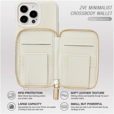 iPhone 12 Pro/iPhone 12 Wallet Case dengan kabin, tas crossbody ritsleting, gelang, tas dompet berselindung RFID -