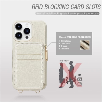 iPhone 12 Pro/iPhone 12 Wallet Case dengan kabin, tas crossbody ritsleting, gelang, tas dompet berselindung RFID -