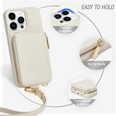 iPhone 12 Pro/iPhone 12 Wallet Case dengan kabin, tas crossbody ritsleting, gelang, tas dompet berselindung RFID -