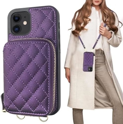 Tas crossbody iPhone 12/12 Pro, sabuk kulit PU berlapis RFID dengan slot kartu Split bag wrist strap lanyard