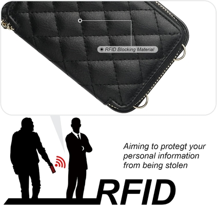 Tas crossbody iPhone 12/12 Pro, sabuk kulit PU berlapis RFID dengan slot kartu Split bag wrist strap lanyard