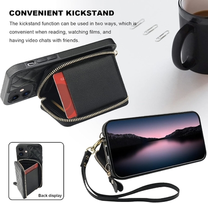 Tas crossbody iPhone 12/12 Pro, sabuk kulit PU berlapis RFID dengan slot kartu Split bag wrist strap lanyard