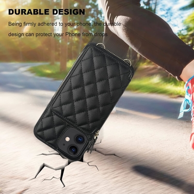 Tas crossbody iPhone 12/12 Pro, sabuk kulit PU berlapis RFID dengan slot kartu Split bag wrist strap lanyard