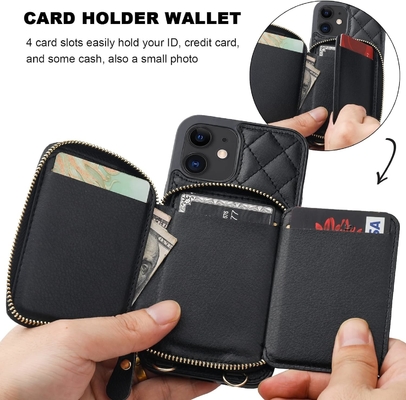 Tas crossbody iPhone 12/12 Pro, sabuk kulit PU berlapis RFID dengan slot kartu Split bag wrist strap lanyard