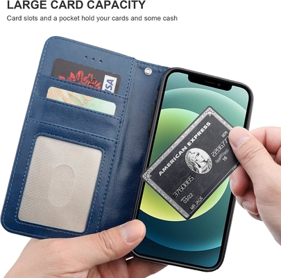Kompatibel dengan iPhone 12 / Pro dompet kasus dengan pemegang kartu PU kulit berdiri shock-proof tali pergelangan tangan clamshell 6,1 inci