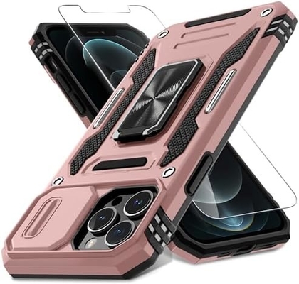 iPhone 12 Pro Max dengan Slide Camera Cover+Screen Protector ((1 Paket), Rotated Ring Kickstand Kelas Militer Shockproof