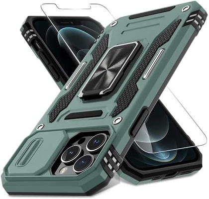 iPhone 12 Pro Max dengan Slide Camera Cover+Screen Protector ((1 Paket), Rotated Ring Kickstand Kelas Militer Shockproof