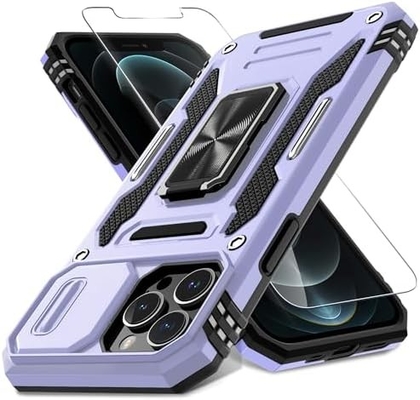 iPhone 12 Pro Max dengan Slide Camera Cover+Screen Protector ((1 Paket), Rotated Ring Kickstand Kelas Militer Shockproof