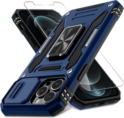 iPhone 12 Pro Max dengan Slide Camera Cover+Screen Protector ((1 Paket), Rotated Ring Kickstand Kelas Militer Shockproof
