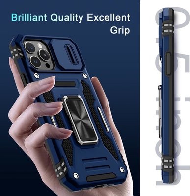 iPhone 12 Pro Max dengan Slide Camera Cover+Screen Protector ((1 Paket), Rotated Ring Kickstand Kelas Militer Shockproof