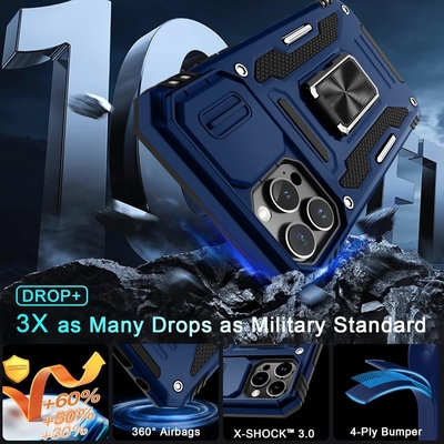 iPhone 12 Pro Max dengan Slide Camera Cover+Screen Protector ((1 Paket), Rotated Ring Kickstand Kelas Militer Shockproof