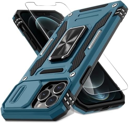 iPhone 12 Pro Max dengan Slide Camera Cover+Screen Protector ((1 Paket), Rotated Ring Kickstand Kelas Militer Shockproof