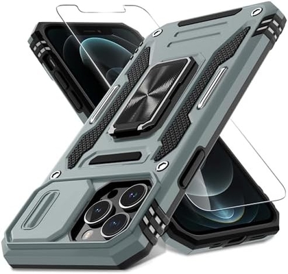 iPhone 12 Pro Max dengan Slide Camera Cover+Screen Protector ((1 Paket), Rotated Ring Kickstand Kelas Militer Shockproof