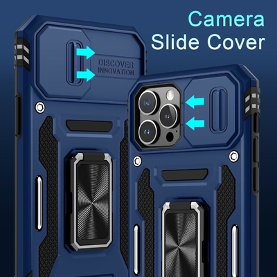 iPhone 12 Pro Max dengan Slide Camera Cover+Screen Protector ((1 Paket), Rotated Ring Kickstand Kelas Militer Shockproof