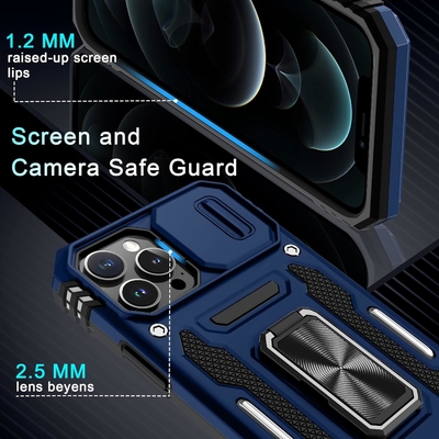 iPhone 12 Pro Max dengan Slide Camera Cover+Screen Protector ((1 Paket), Rotated Ring Kickstand Kelas Militer Shockproof