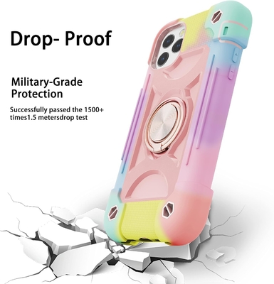 iPhone 12 Pro Max Case 6.7&quot; - Hard-Duty Shockproof, Ring Stand, Kaca Lens Screen &amp; Kamera Pelindung Lensa (Rainbow Pink)