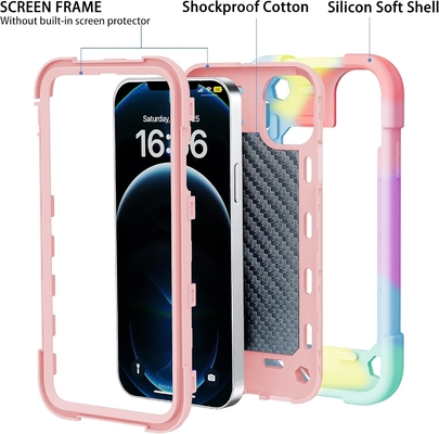 iPhone 12 Pro Max Case 6.7&quot; - Hard-Duty Shockproof, Ring Stand, Kaca Lens Screen &amp; Kamera Pelindung Lensa (Rainbow Pink)