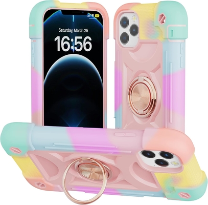iPhone 12 Pro Max Case 6.7&quot; - Hard-Duty Shockproof, Ring Stand, Kaca Lens Screen &amp; Kamera Pelindung Lensa (Rainbow Pink)