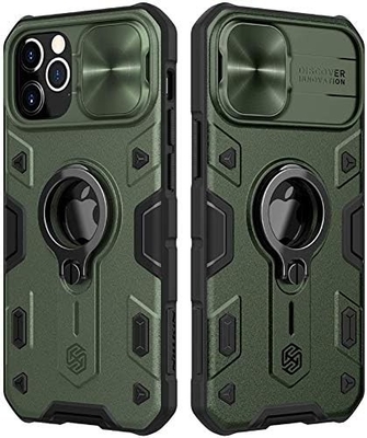 Kasus iPhone 12 Pro Max dengan Tutup Kamera &amp; Kickstand, Tutup Perisai Kelas Militer,