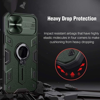 Kasus iPhone 12 Pro Max dengan Tutup Kamera &amp; Kickstand, Tutup Perisai Kelas Militer,