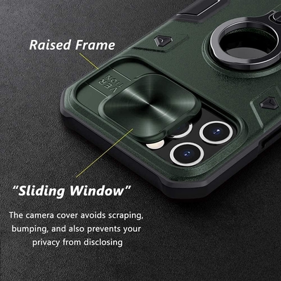 Kasus iPhone 12 Pro Max dengan Tutup Kamera &amp; Kickstand, Tutup Perisai Kelas Militer,