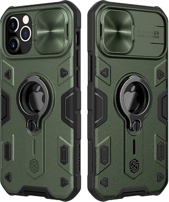 Kasus iPhone 12 Pro Max dengan Tutup Kamera &amp; Kickstand, Tutup Perisai Kelas Militer,