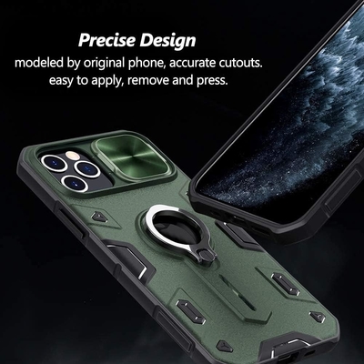 Kasus iPhone 12 Pro Max dengan Tutup Kamera &amp; Kickstand, Tutup Perisai Kelas Militer,