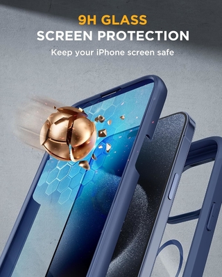 Magnetik untuk iPhone 12 Pro Max Case Full-Body Built-in Glass Screen Protector&amp; Camera Protector